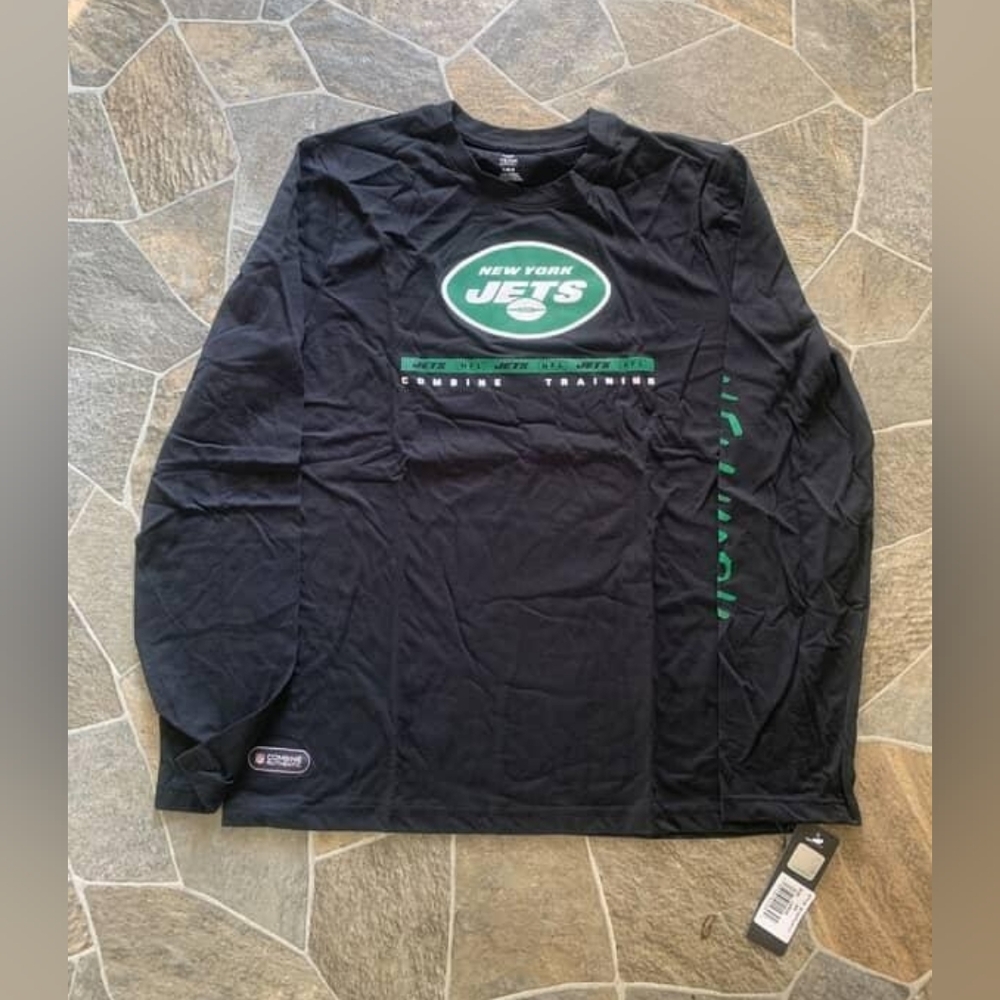 NFL New York Jets Black and Green Long Sleeve Tee LG